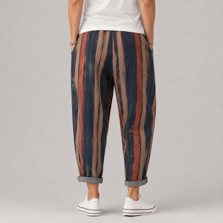 Women's Relaxed Fit Printed Pants with Drawstring Waist and Rolled Hem
