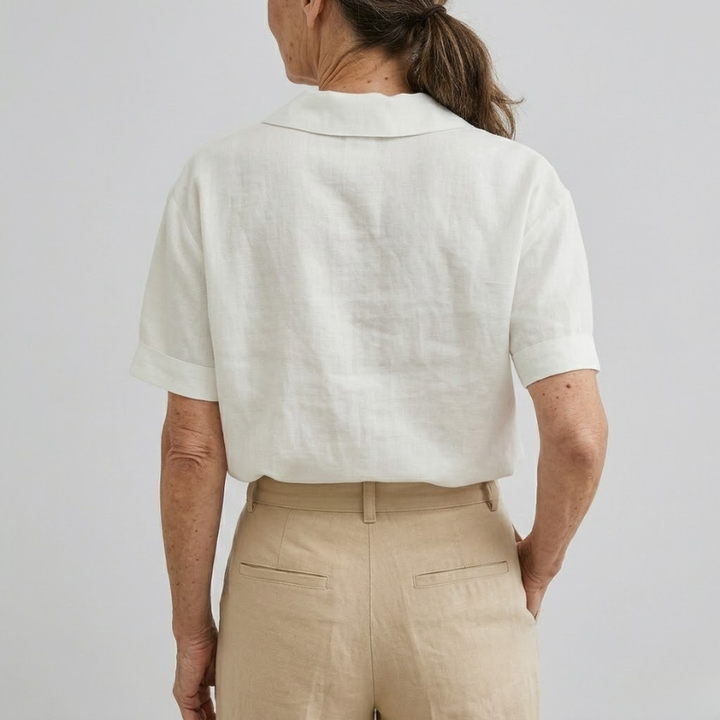 Women's Elegant Linen Blouse Shawl Collar Button