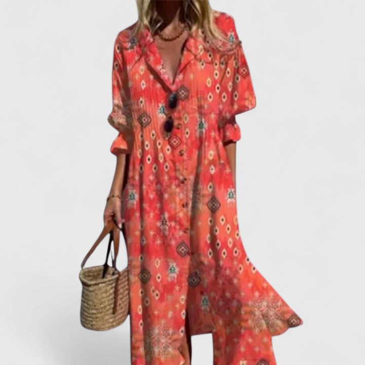 Women's Tropical Print Shirt Midi Dress Button Front
