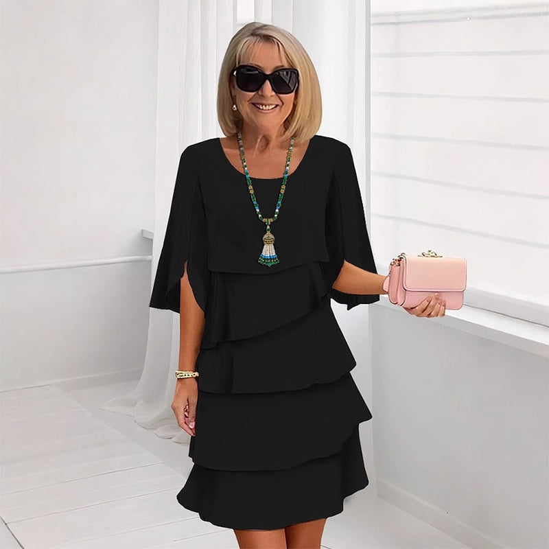 Women's Elegant Layered Ruffle Dress Butterfly Sleeve