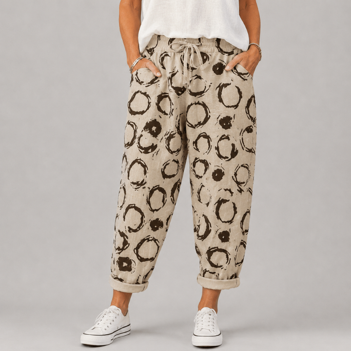 Women's Relaxed Fit Printed Pants with Drawstring Waist and Rolled Hem