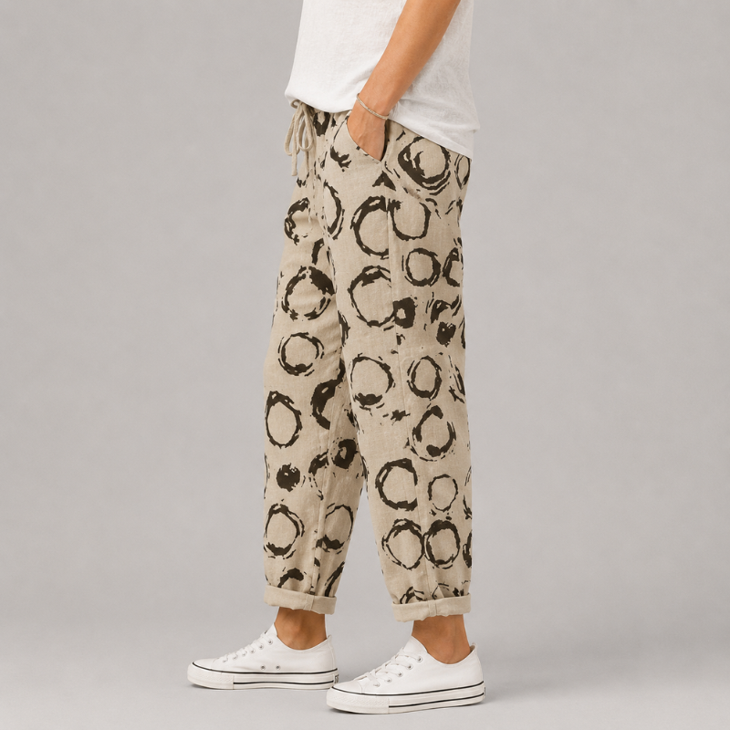 Women's Relaxed Fit Printed Pants with Drawstring Waist and Rolled Hem