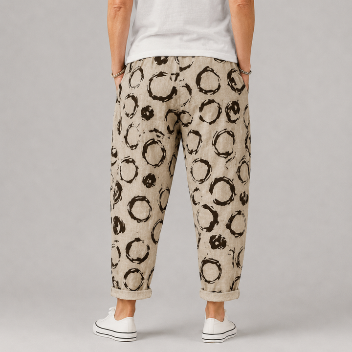 Women's Relaxed Fit Printed Pants with Drawstring Waist and Rolled Hem