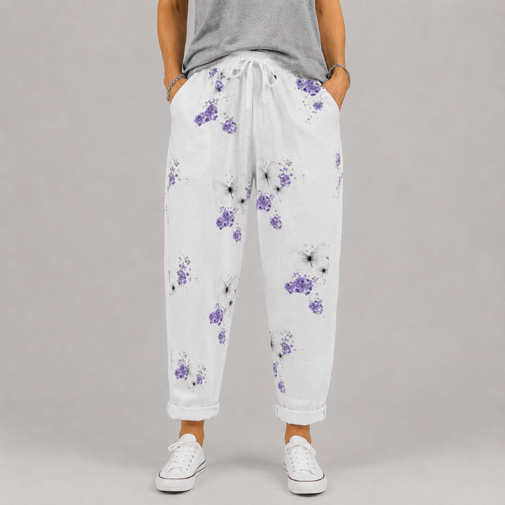 Women's Relaxed Fit Printed Pants with Drawstring Waist and Rolled Hem