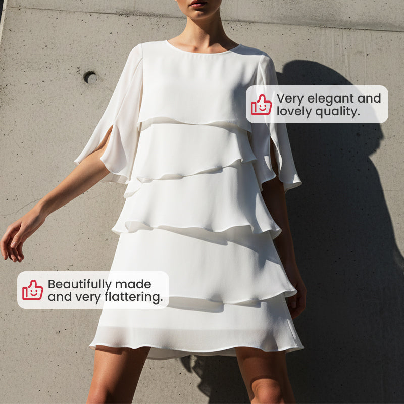 Women's Elegant Layered Ruffle Dress Butterfly Sleeve