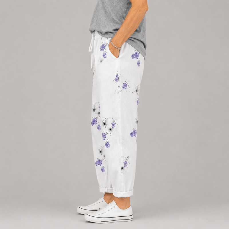 Women's Relaxed Fit Printed Pants with Drawstring Waist and Rolled Hem
