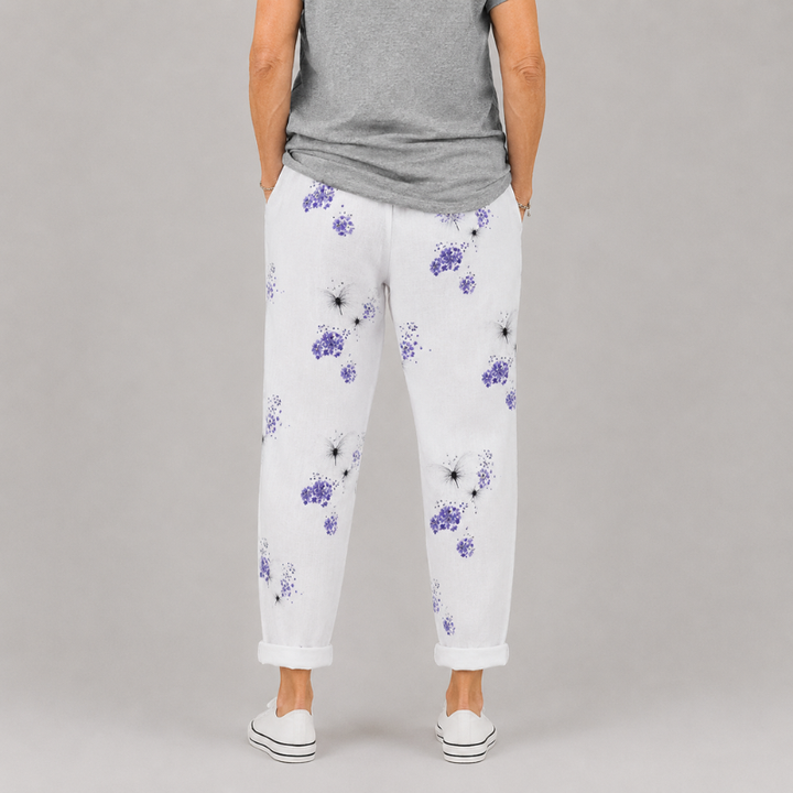 Women's Relaxed Fit Printed Pants with Drawstring Waist and Rolled Hem
