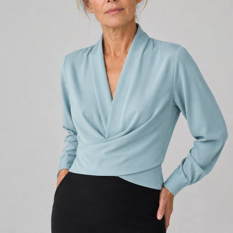 Women's Wrap Blouse Draped V-Neck Long Sleeve Crossover Top