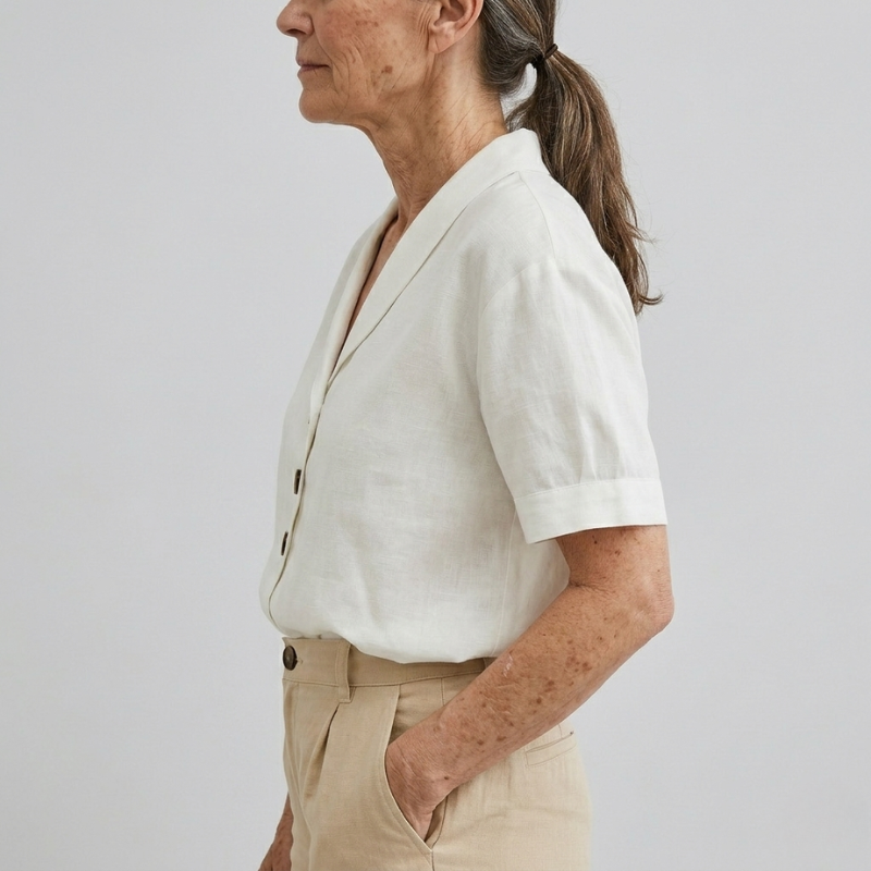 Women's Elegant Linen Blouse Shawl Collar Button
