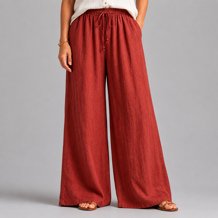 Women's Wide Leg Pants with Elastic Drawstring Waist and Side Pockets
