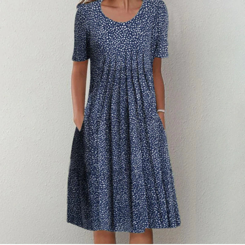 Women's Floral Print A-Line Midi Dress Short Sleeve