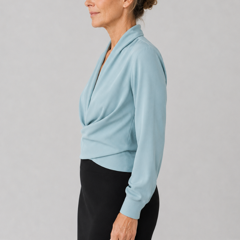Women's Wrap Blouse Draped V-Neck Long Sleeve Crossover Top