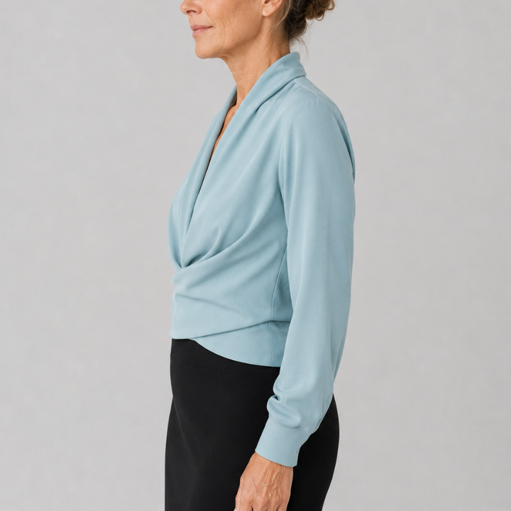 Women's Wrap Blouse Draped V-Neck Long Sleeve Crossover Top