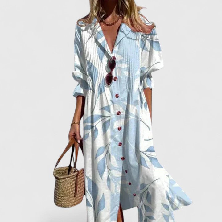Women's Tropical Print Shirt Midi Dress Button Front
