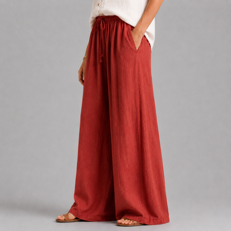 Women's Wide Leg Pants with Elastic Drawstring Waist and Side Pockets