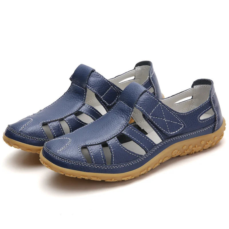 Women's Orthopedic Closed Toe Sandals Velcro Cutout Flat