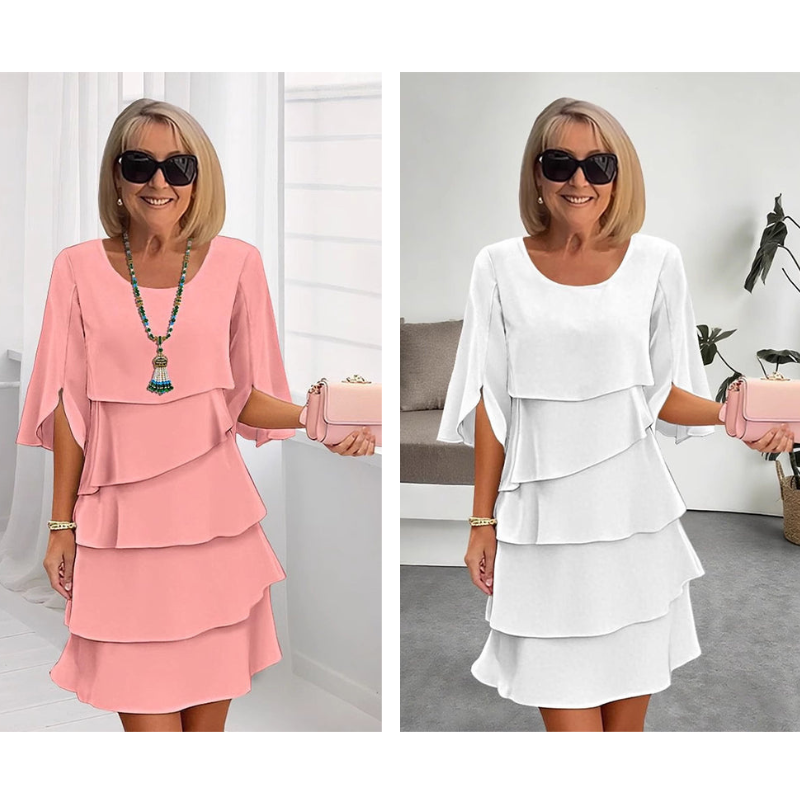 Women's Elegant Layered Ruffle Dress Butterfly Sleeve