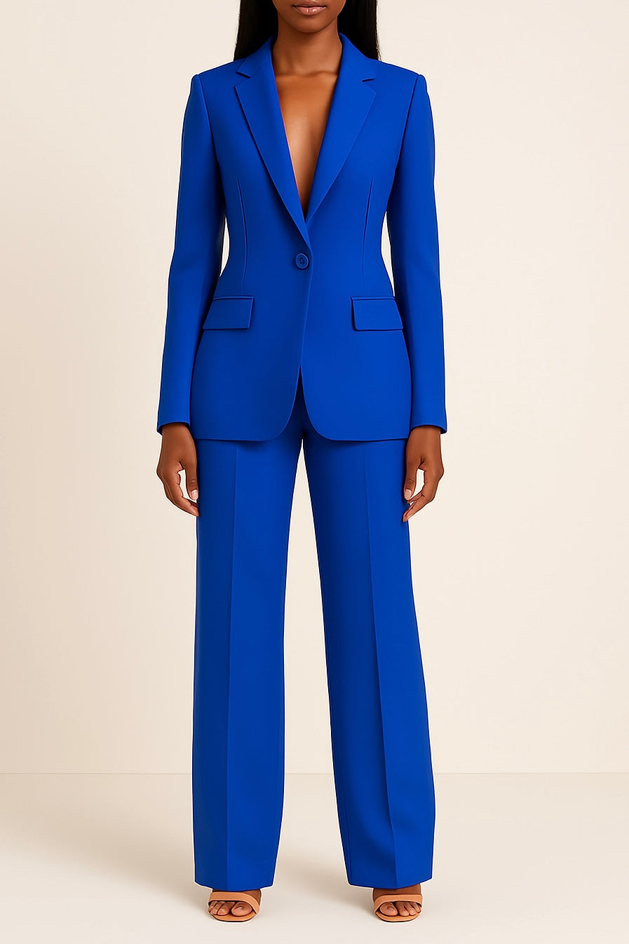 Women's Formal Suit Set with Tailored Blazer and Wide-Leg Pants