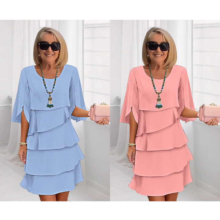 Women's Elegant Layered Ruffle Dress Butterfly Sleeve