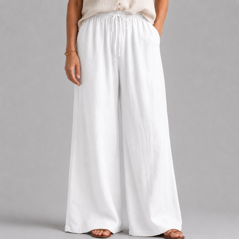 Women's Wide Leg Pants with Elastic Drawstring Waist and Side Pockets