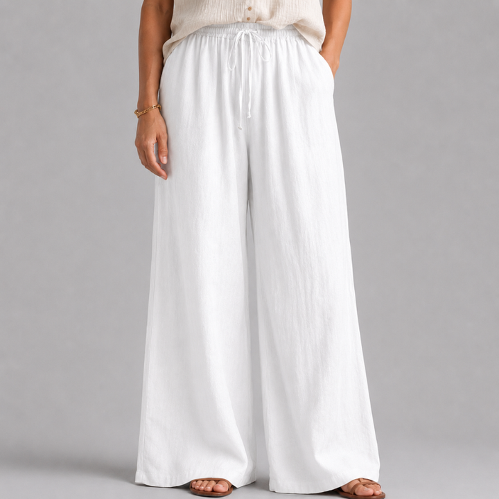 Women's Wide Leg Pants with Elastic Drawstring Waist and Side Pockets