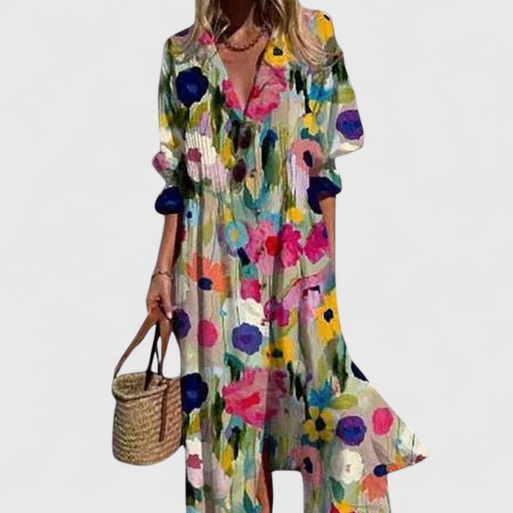Women's Tropical Print Shirt Midi Dress Button Front