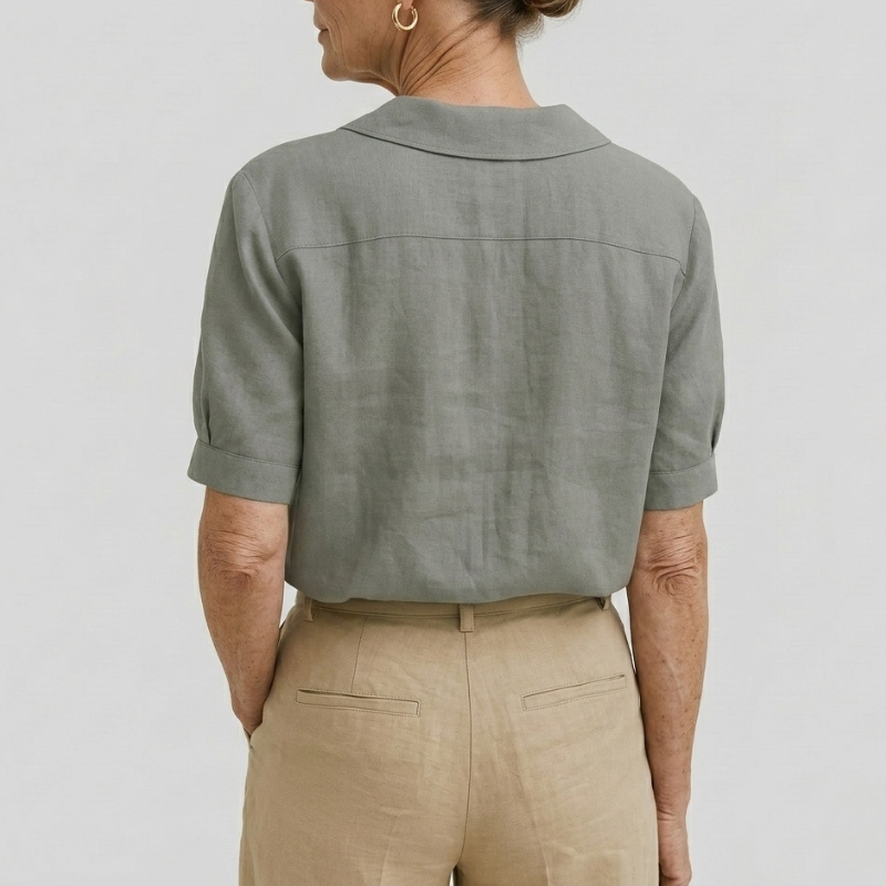 Women's Elegant Linen Blouse Shawl Collar Button