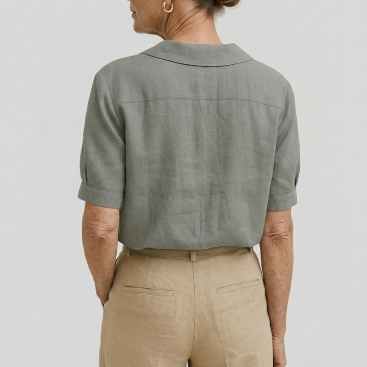 Women's Elegant Linen Blouse Shawl Collar Button