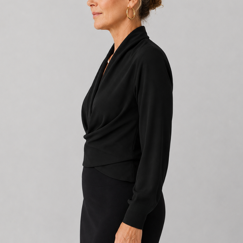 Women's Wrap Blouse Draped V-Neck Long Sleeve Crossover Top