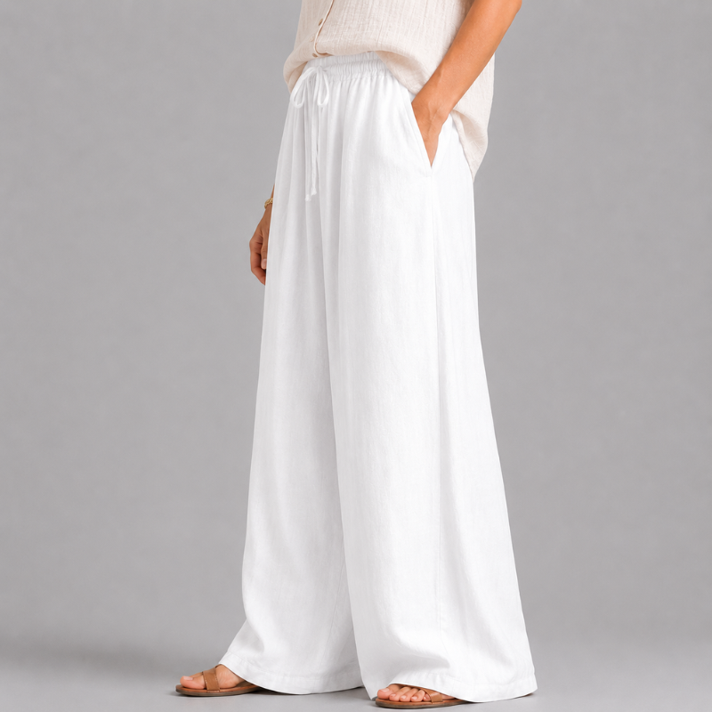 Women's Wide Leg Pants with Elastic Drawstring Waist and Side Pockets
