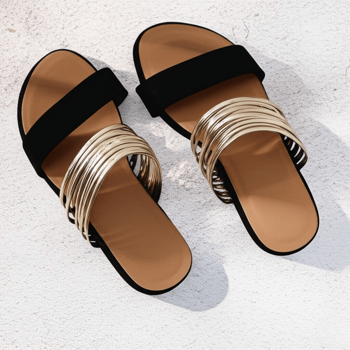 Women's Open Toe Slip-On Flat Sandals with Multi-Strap