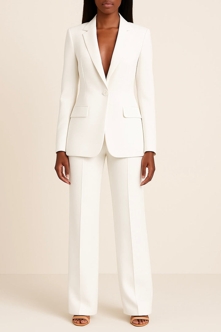 Women's Formal Suit Set with Tailored Blazer and Wide-Leg Pants