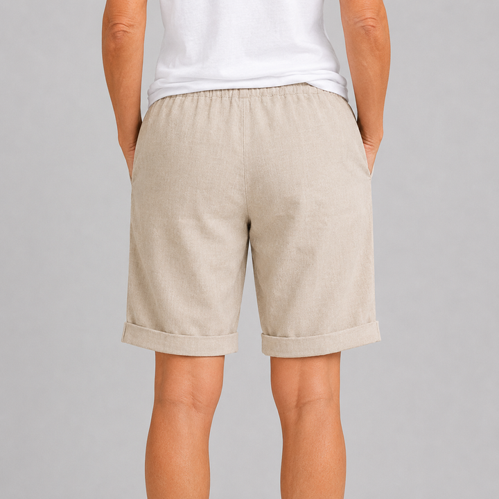 Women's Relaxed Fit Bermuda Shorts with Drawstring Waist and Rolled Cuffs