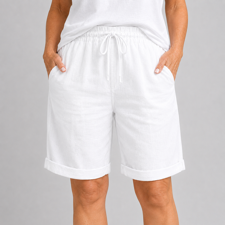 Women's Relaxed Fit Bermuda Shorts with Drawstring Waist and Rolled Cuffs