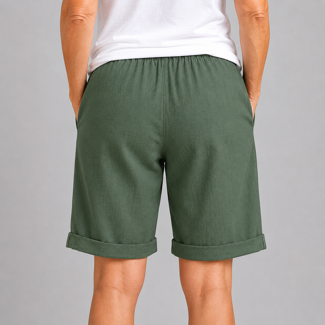 Women's Relaxed Fit Bermuda Shorts with Drawstring Waist and Rolled Cuffs