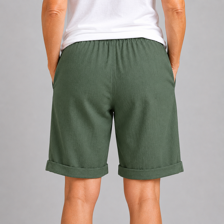 Women's Relaxed Fit Bermuda Shorts with Drawstring Waist and Rolled Cuffs