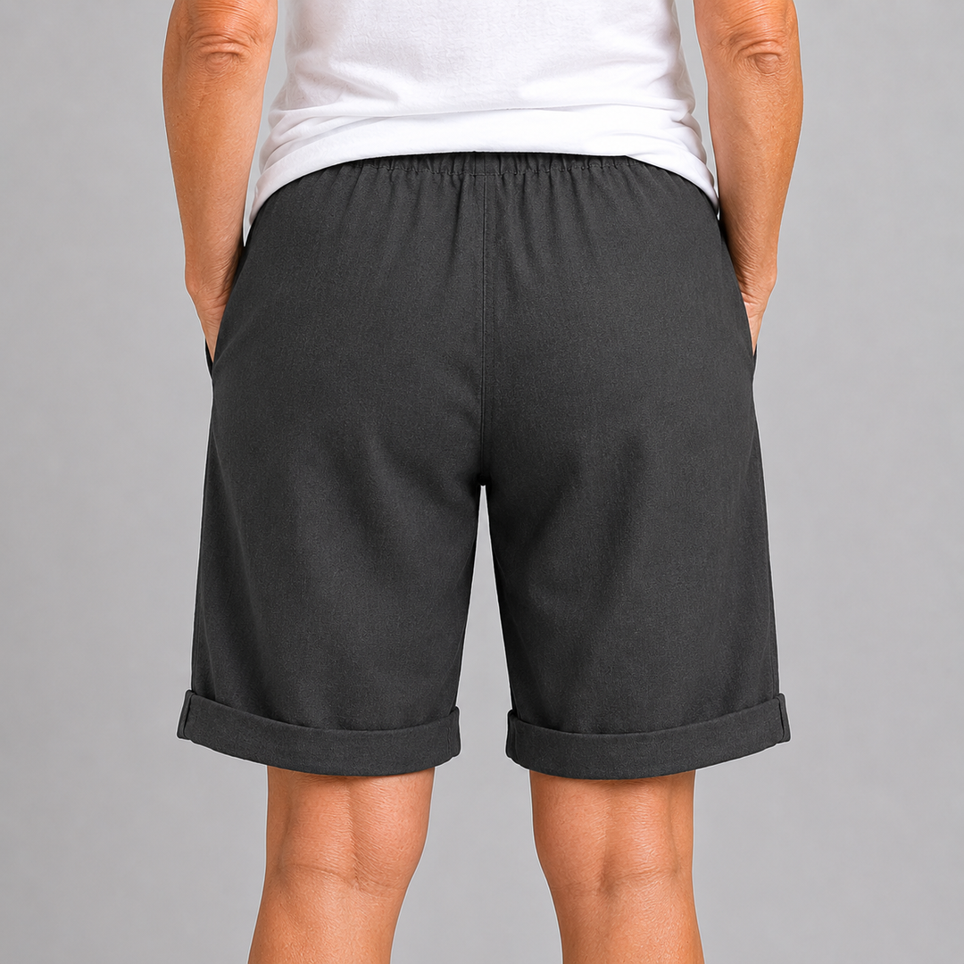 Women's Relaxed Fit Bermuda Shorts with Drawstring Waist and Rolled Cuffs