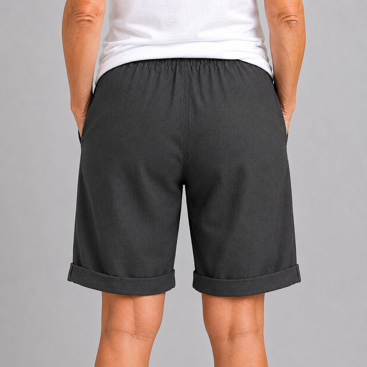 Women's Relaxed Fit Bermuda Shorts with Drawstring Waist and Rolled Cuffs