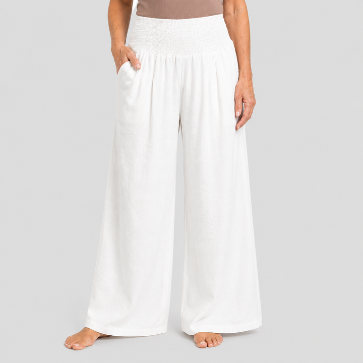 Women's Wide Leg High Rise Pants with Smocked Waist and Side Pockets