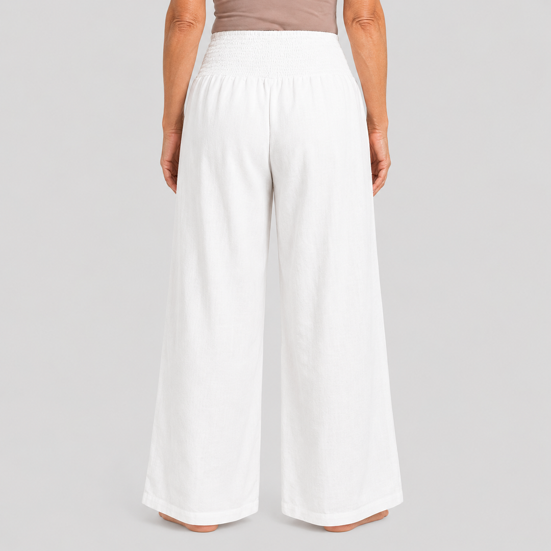 Women's Wide Leg High Rise Pants with Smocked Waist and Side Pockets