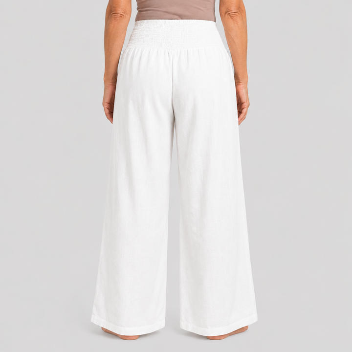 Women's Wide Leg High Rise Pants with Smocked Waist and Side Pockets