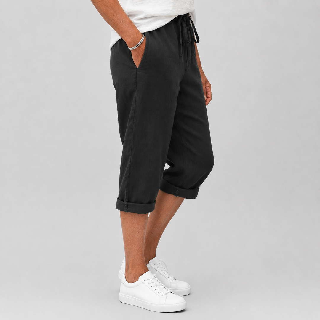 Women's Casual Cropped Pants with Elasticated Drawstring Waist and Roll-Up Hem