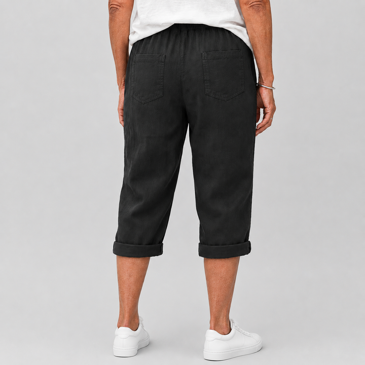 Women's Casual Cropped Pants with Elasticated Drawstring Waist and Roll-Up Hem