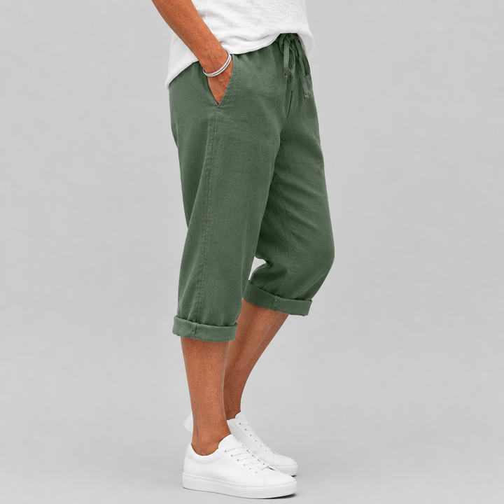 Women's Casual Cropped Pants with Elasticated Drawstring Waist and Roll-Up Hem