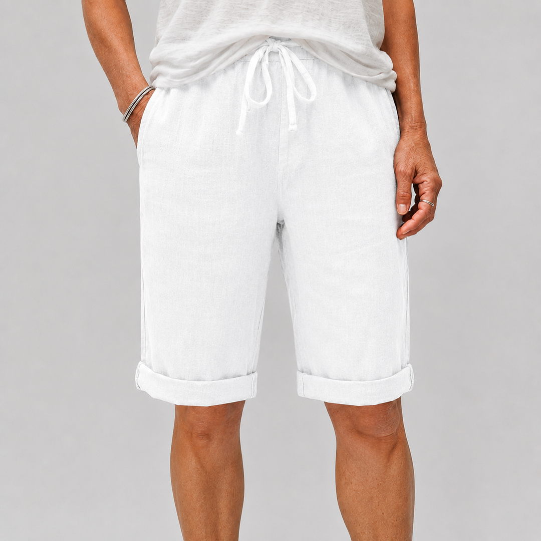 Women's Casual Cropped Pants with Elasticated Drawstring Waist and Roll-Up Hem