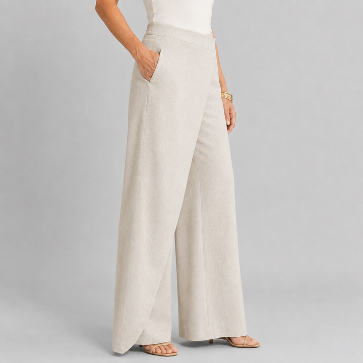 Women's High Waist Wide Leg Trousers with Asymmetric Wrap Front Detail