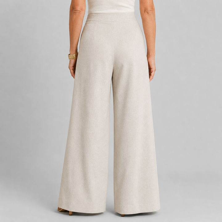 Women's High Waist Wide Leg Trousers with Asymmetric Wrap Front Detail