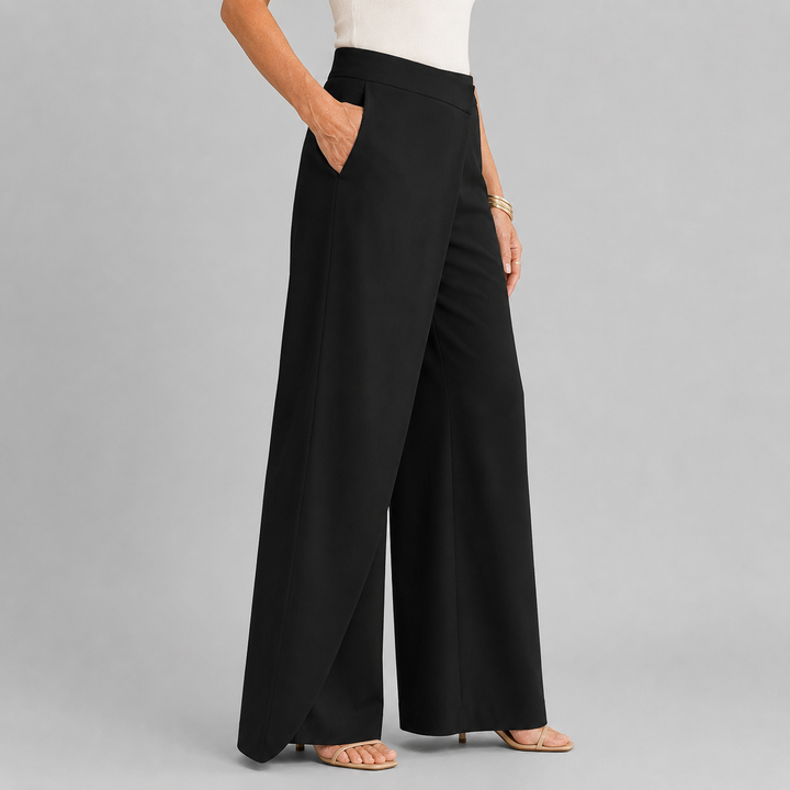 Women's High Waist Wide Leg Trousers with Asymmetric Wrap Front Detail