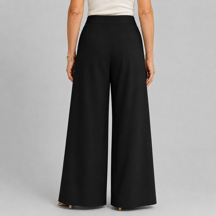Women's High Waist Wide Leg Trousers with Asymmetric Wrap Front Detail
