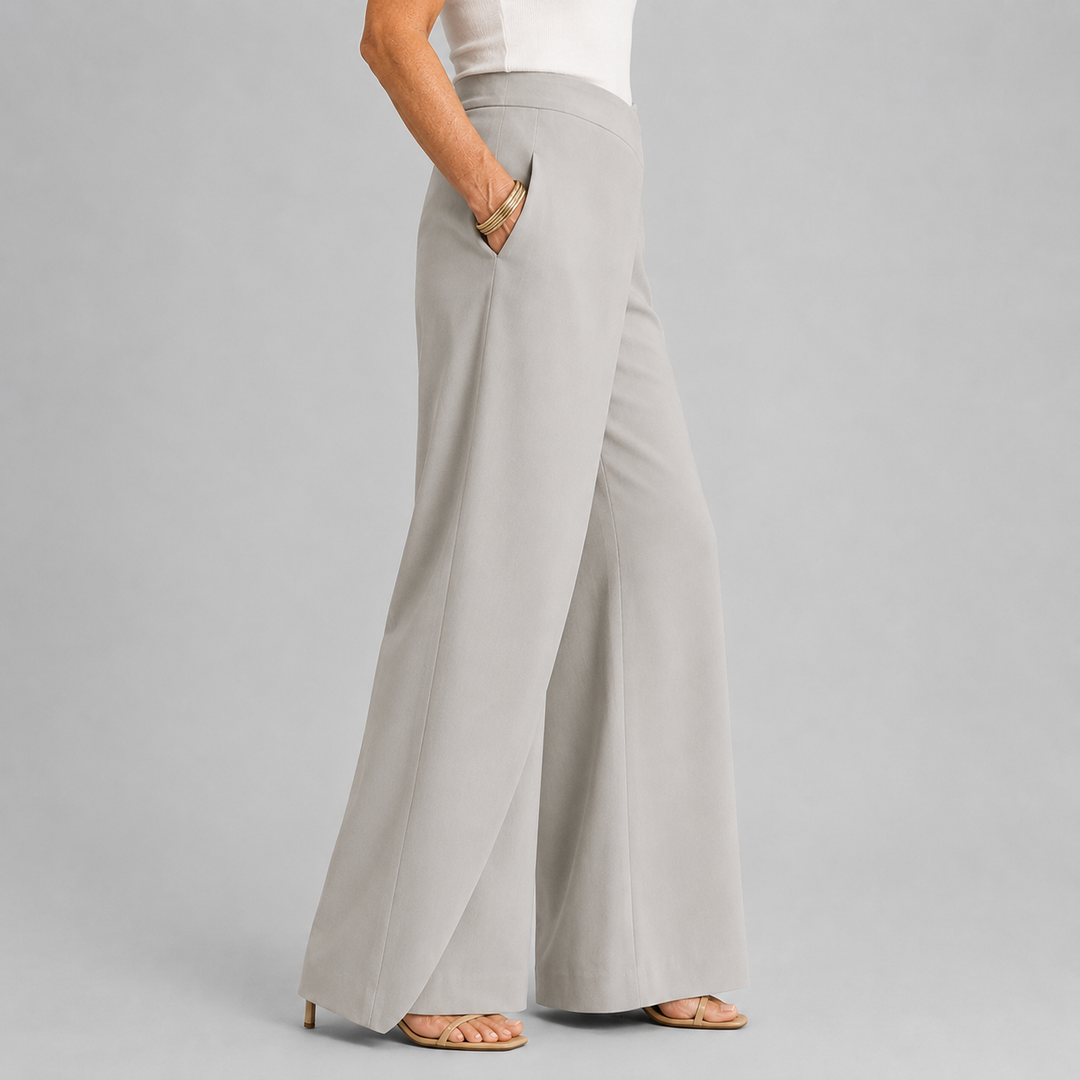 Women's High Waist Wide Leg Trousers with Asymmetric Wrap Front Detail